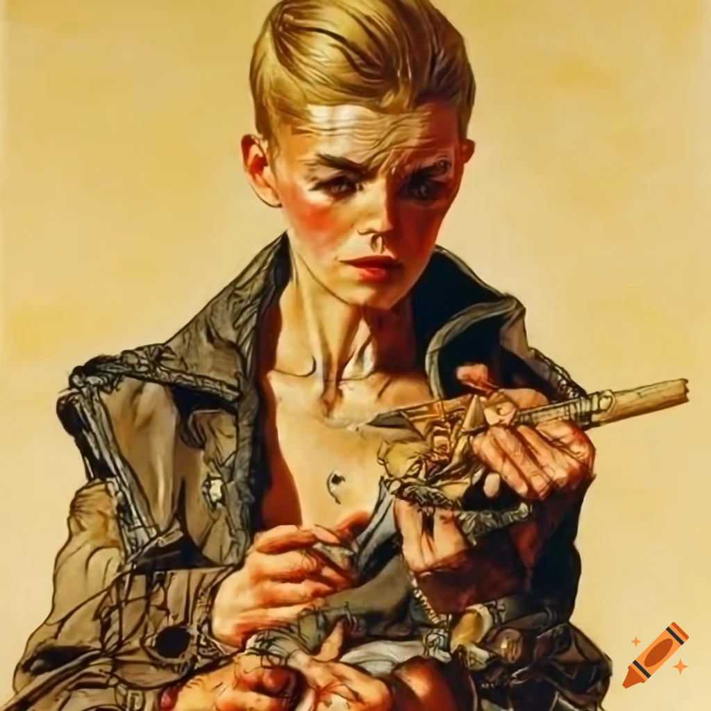 artistic depiction of a scene from Mad Max 2