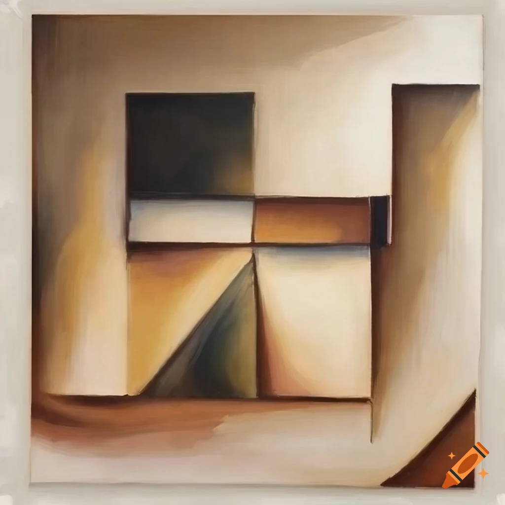 vintage early-cubistic painting in beige and white