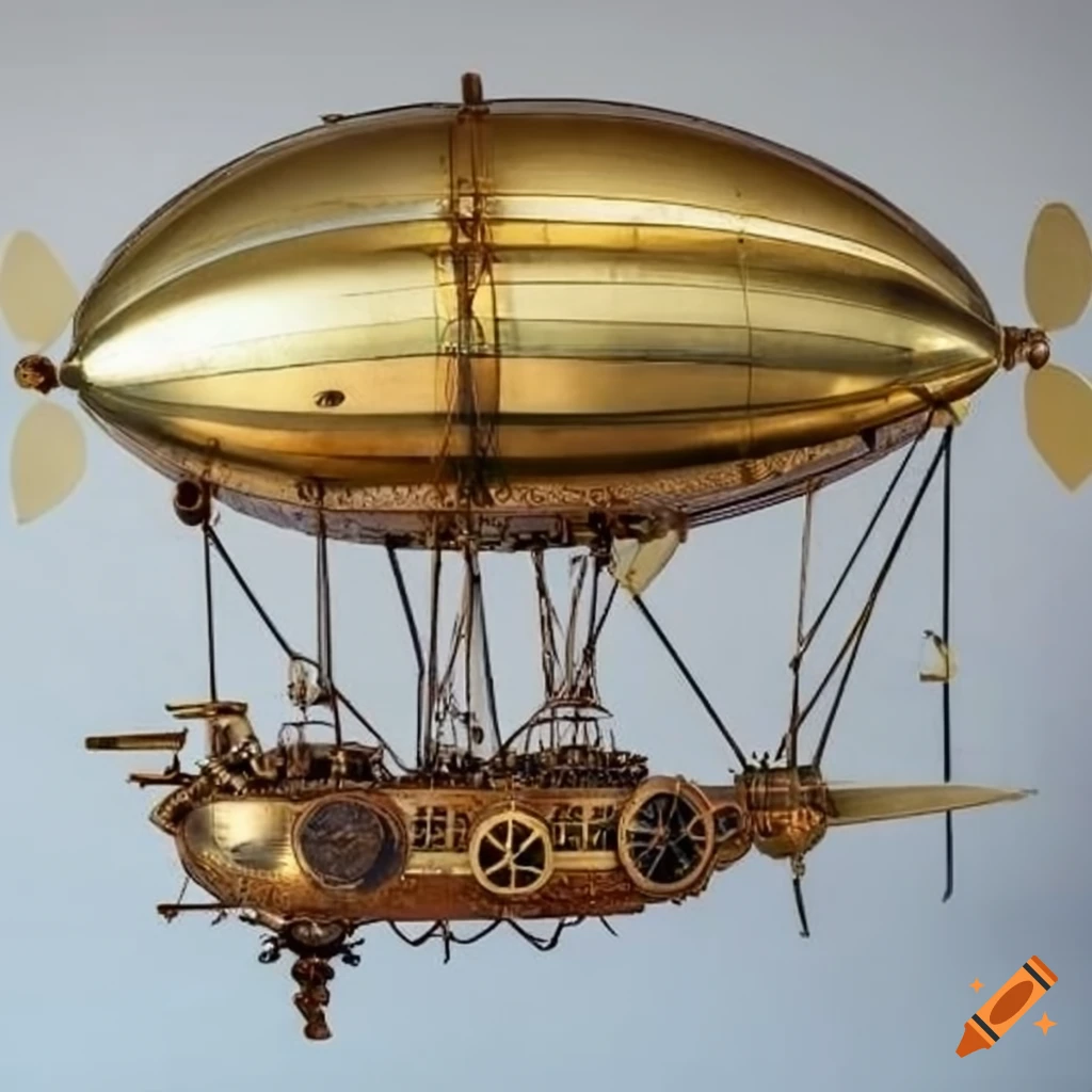 Golden steampunk airship with propellers