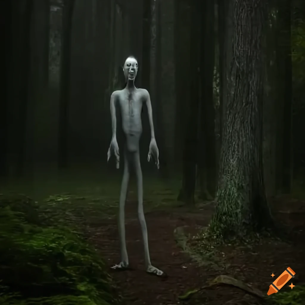 dark and eerie figure crawling in the forest
