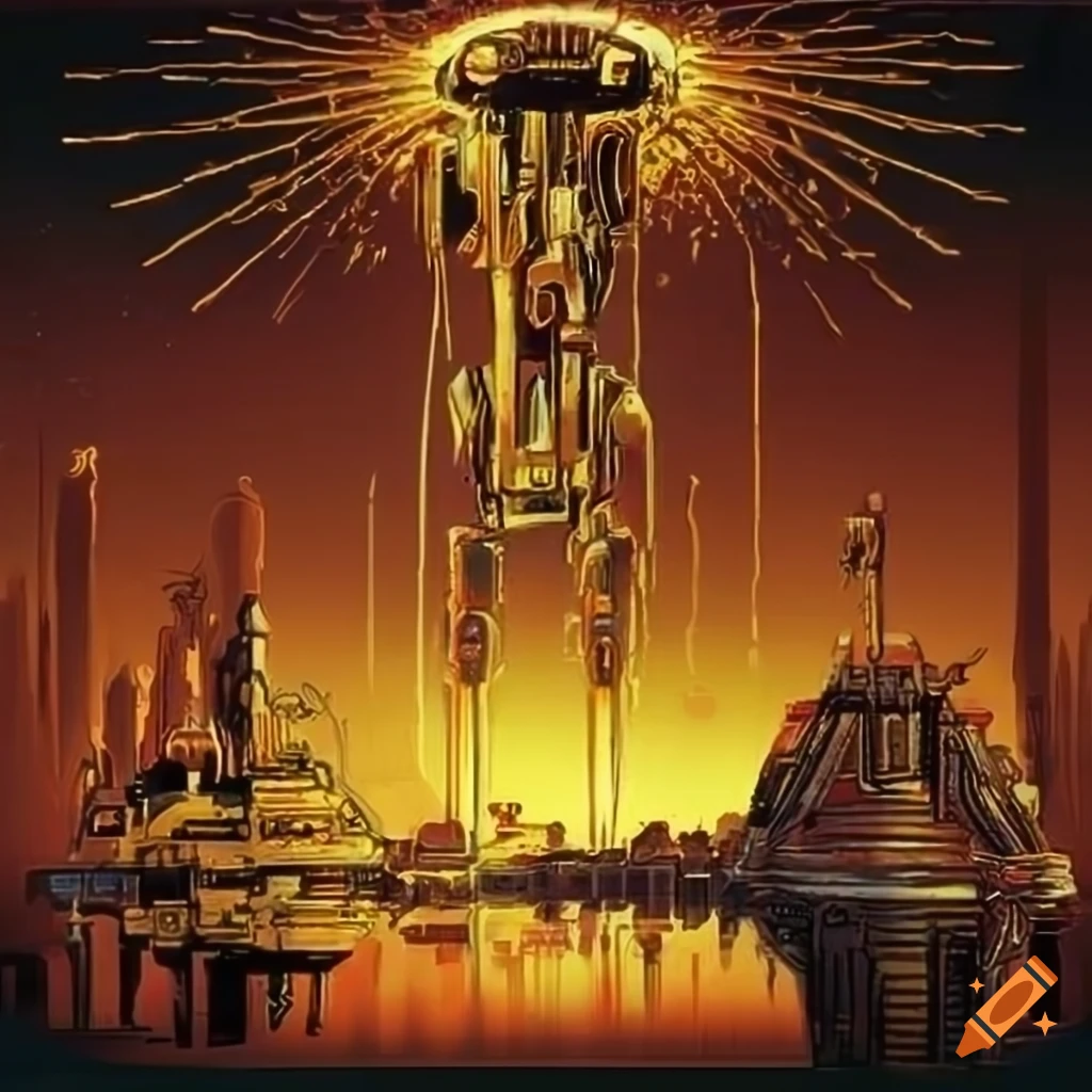 gold sci-fi machine artwork