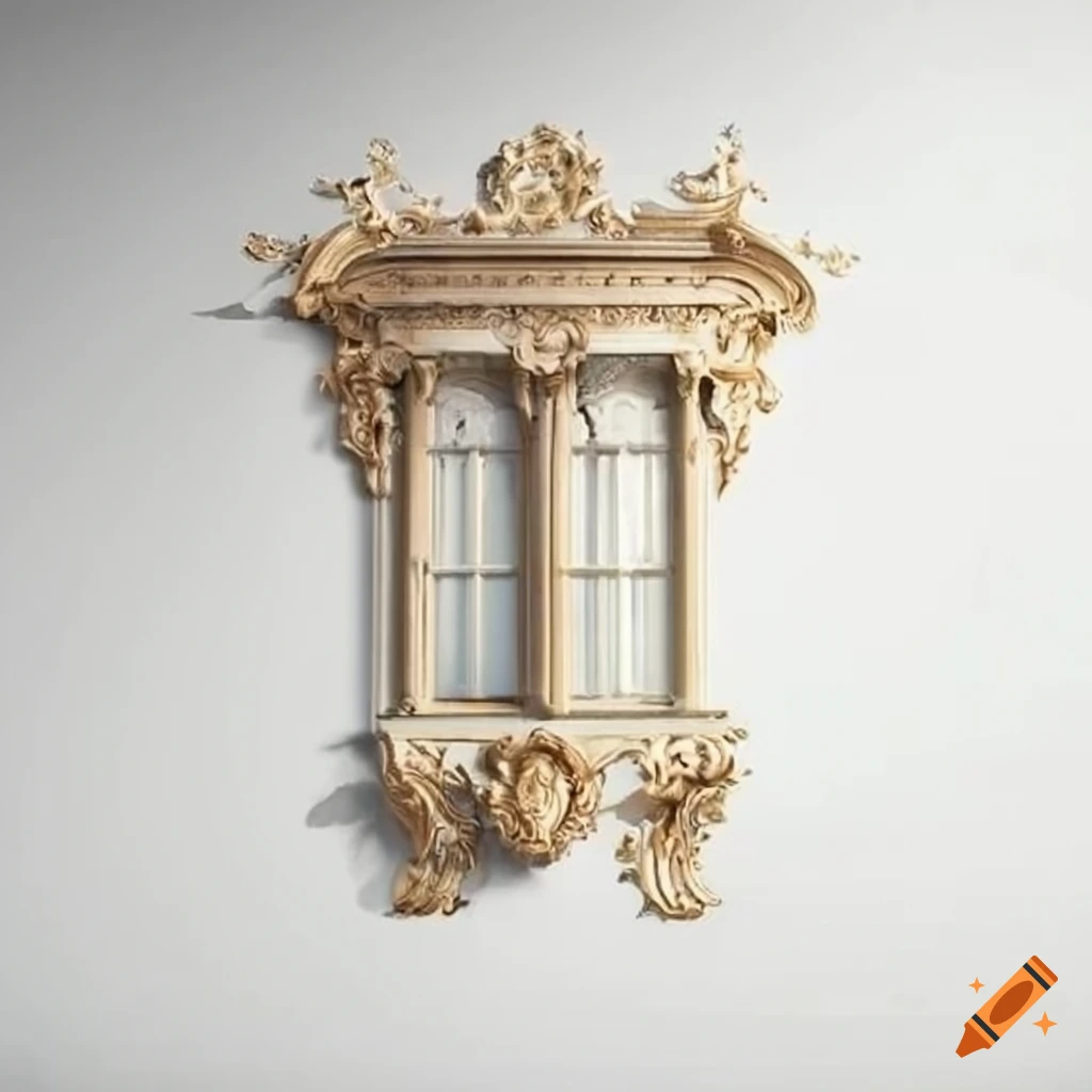 Rococo window pillars and altar on white wall on Craiyon