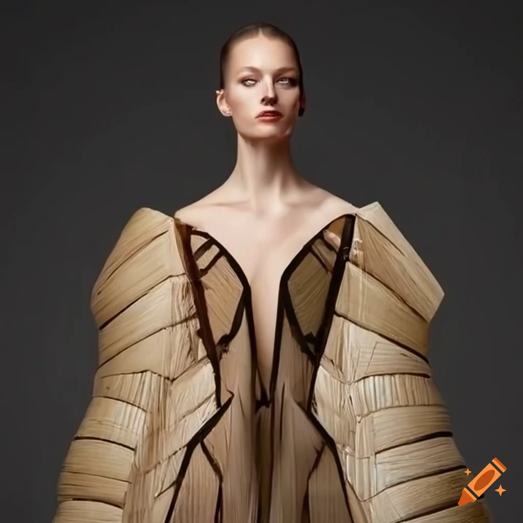 Geometric corn husk gown by iris van herpen on Craiyon