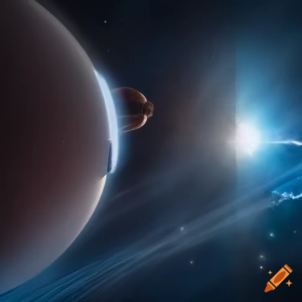 Image Of A Spaceship In Orbit Around A Planet With A Man And Woman On 