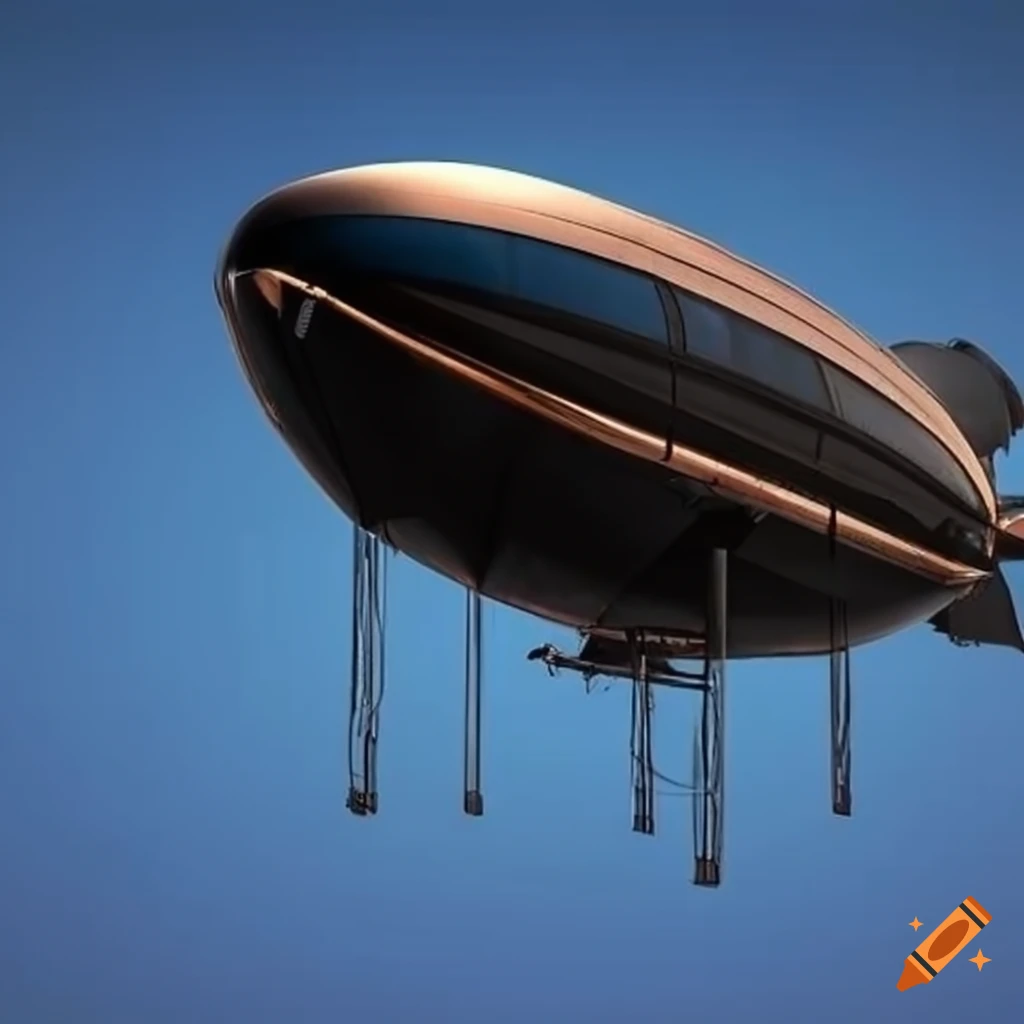 luxury black and rose gold titanium airship with a spacious gondola