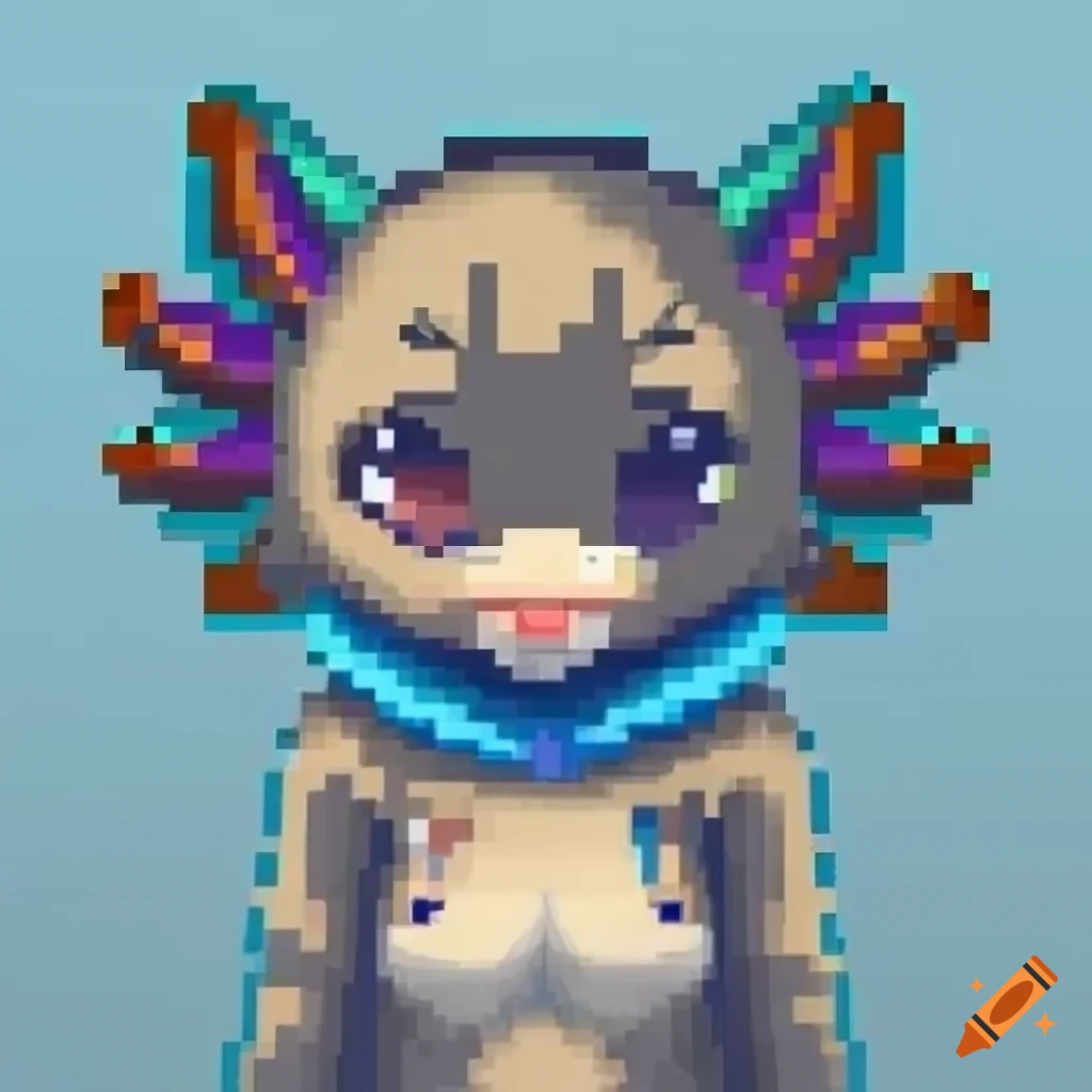 pixelated anime axolotl furry with a cute smile