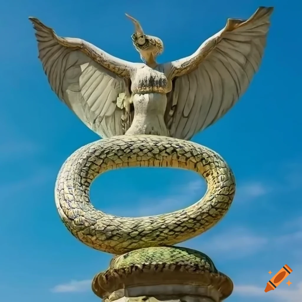 sculpture of a winged snake on a pedestal