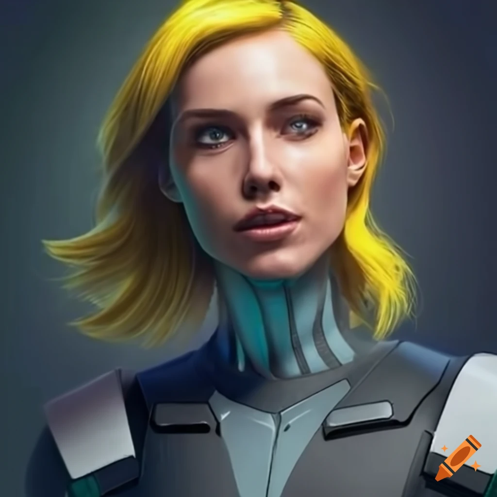 character design of a futuristic woman on a space station