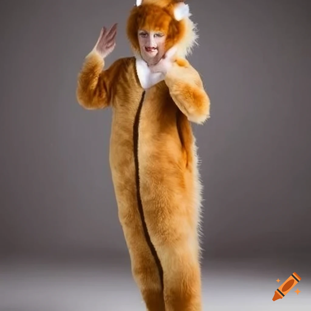 young adult in caramel colored plush animal costume