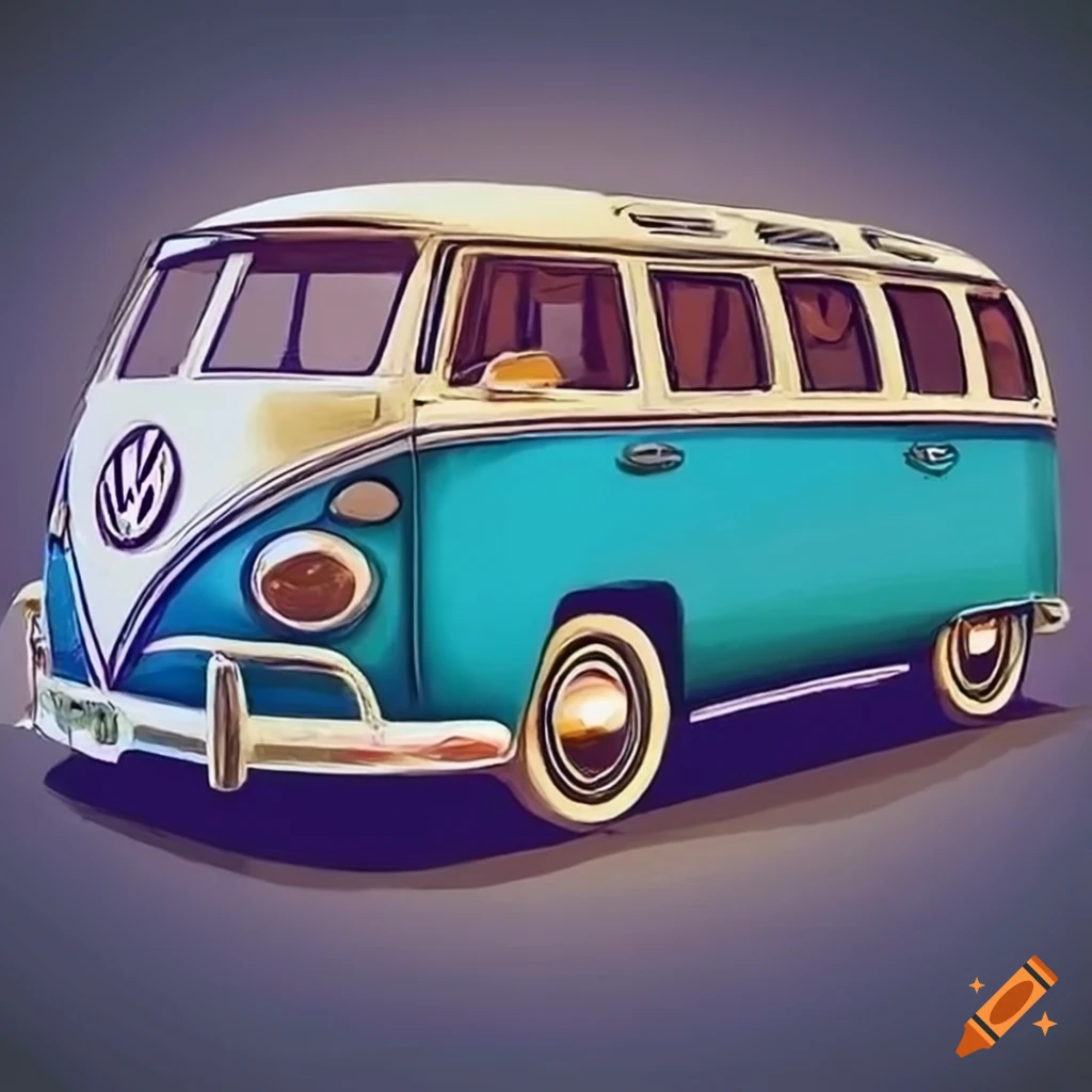 Drawing Of A Volkswagen Combi In Relief
