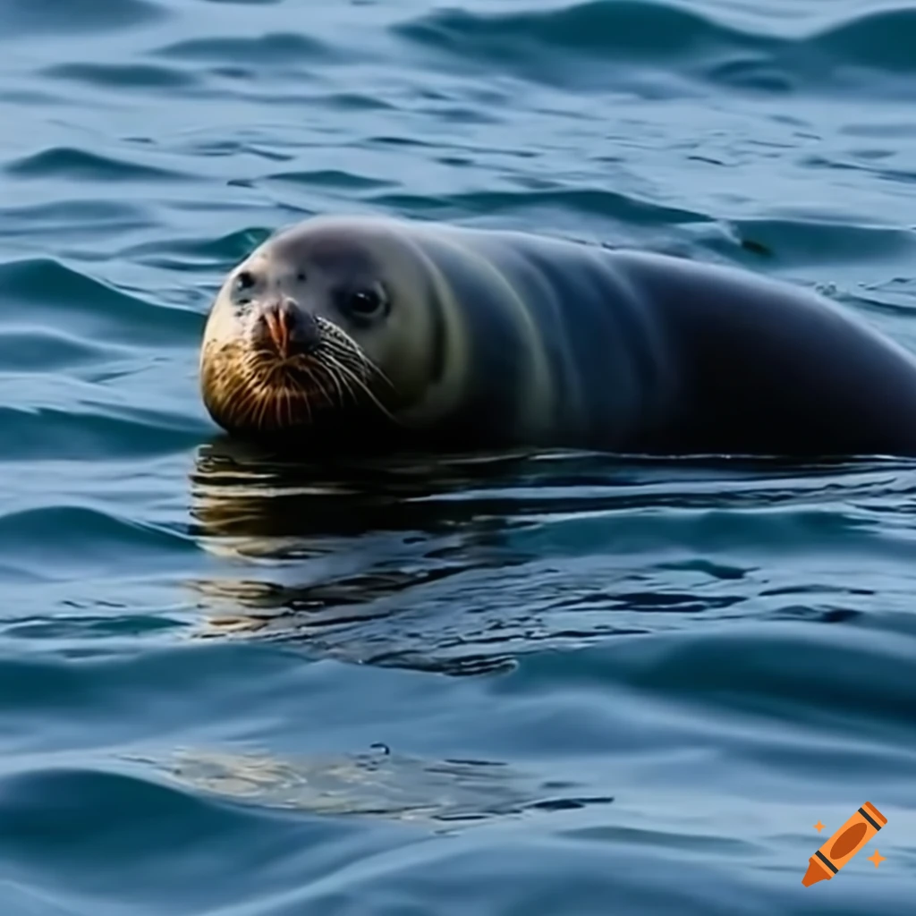 photograph of a seal swimming in the arctic ocean