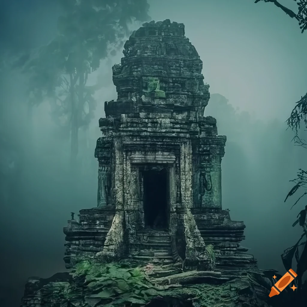Image of a mysterious ruined shrine in a jungle on Craiyon