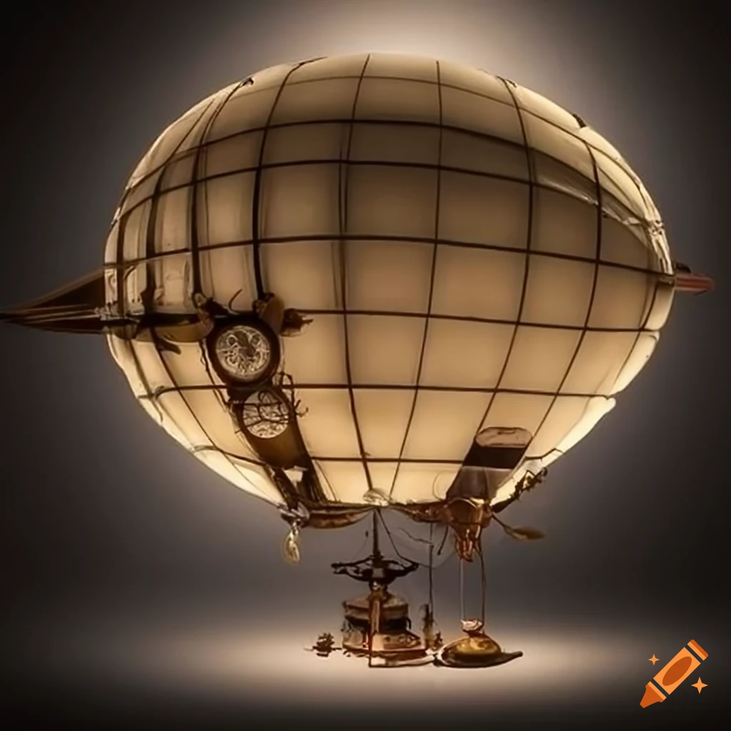 elegant beige steampunk airship with circle windows