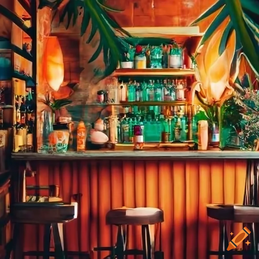 Tropical-themed bar interior