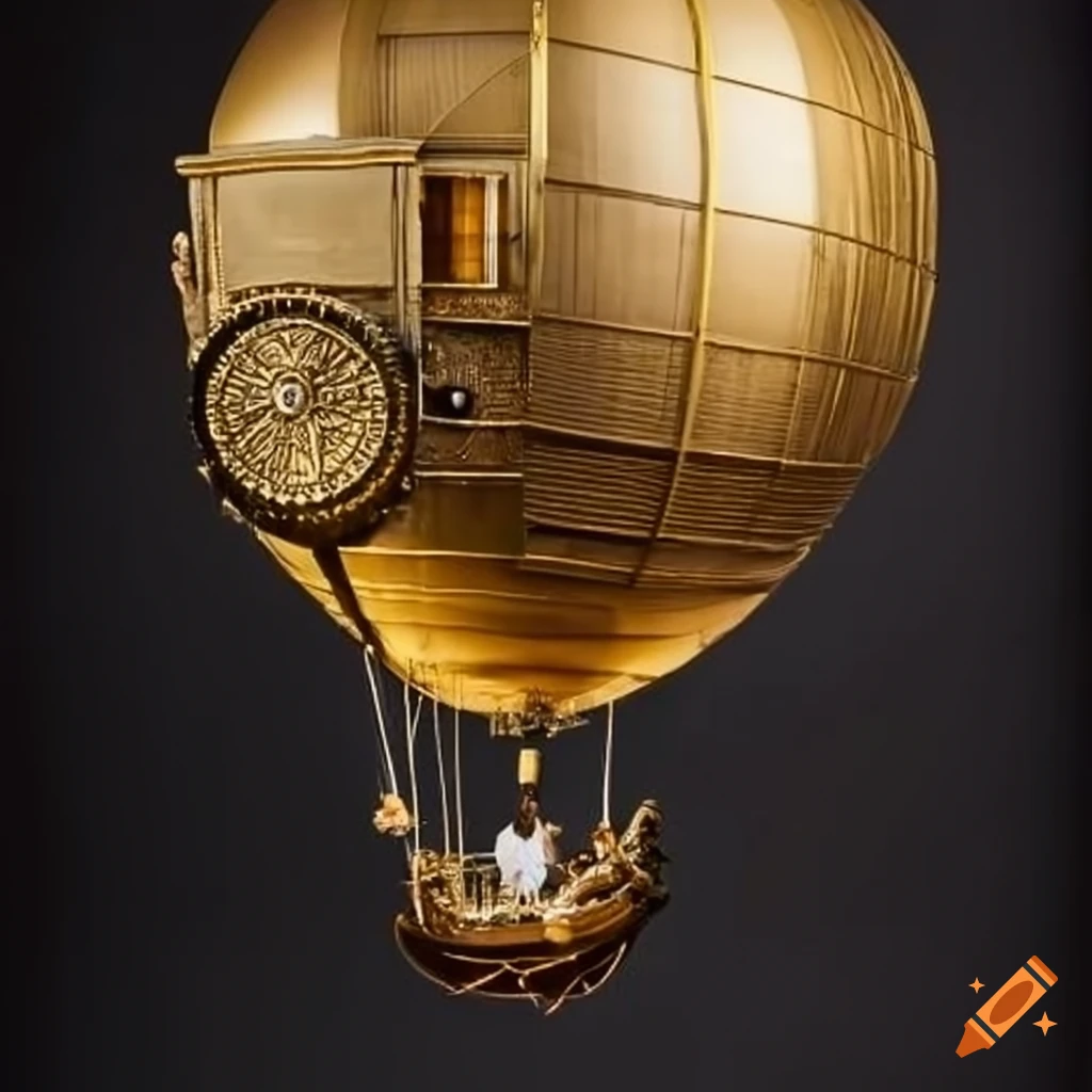 steampunk airship with golden and white gondola