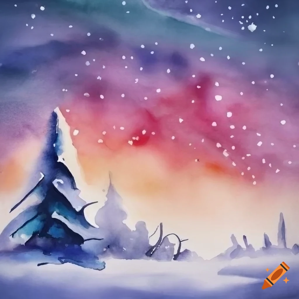 minimalist watercolor painting of a winter wonderland