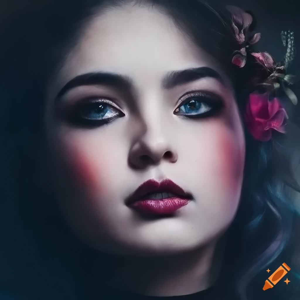 photo-realistic portrait of a young woman with a gothic style