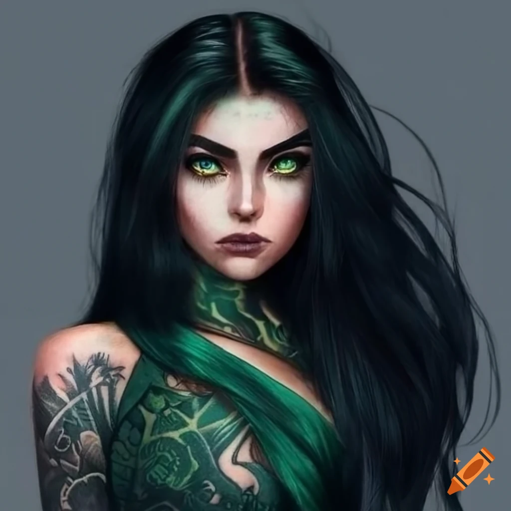 Artistic depiction of a fierce and beautiful woman with tattoos