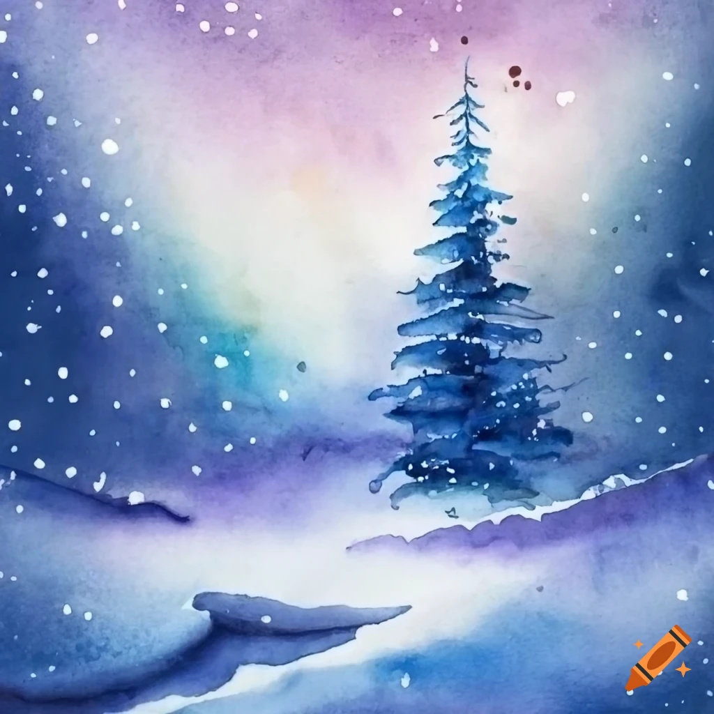 magical winter wonderland watercolor painting