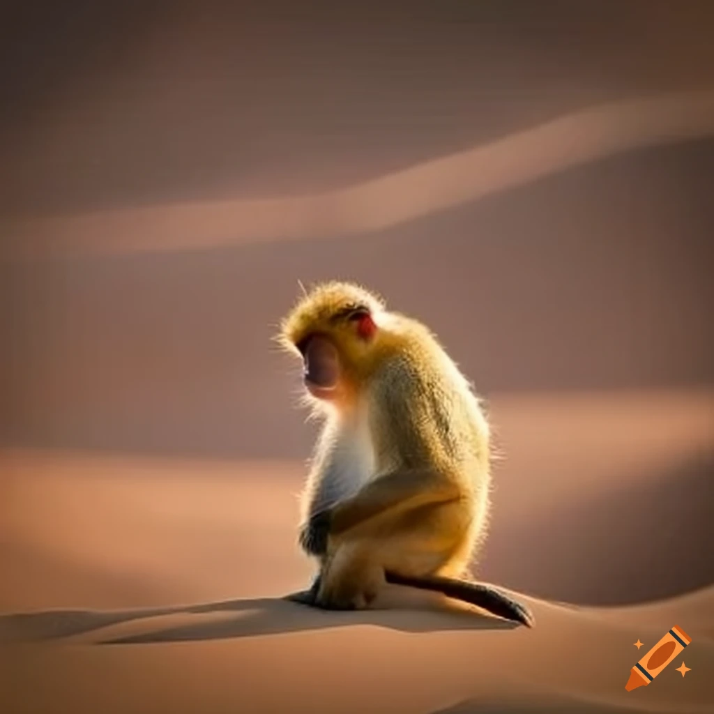 Imagen de un mono amarillo en el desierto on Craiyon