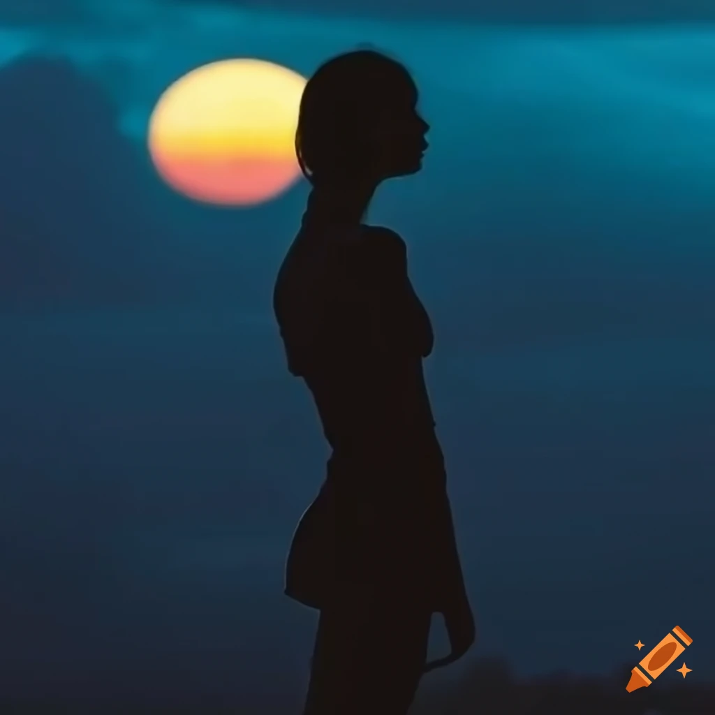silhouette of a girl on a city rooftop at sunset