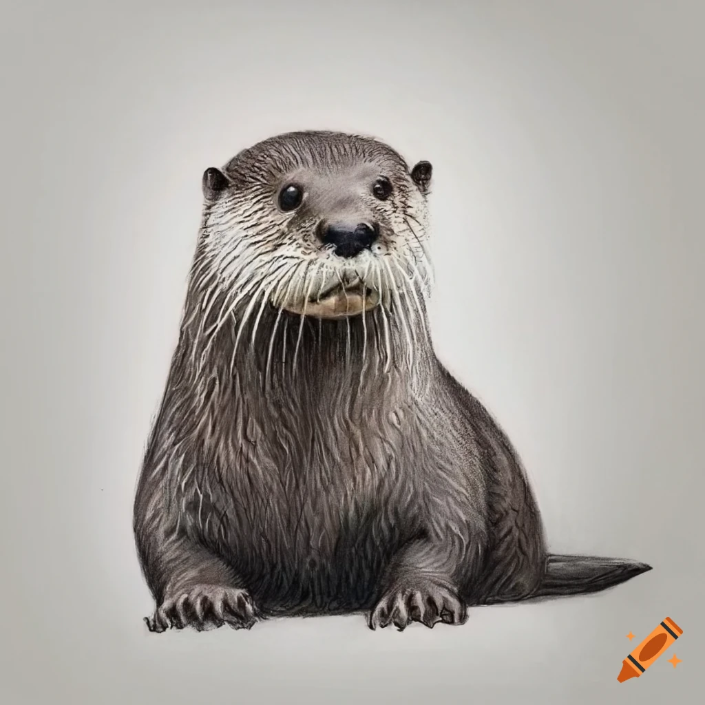 Realistic pencil drawing of an otter
