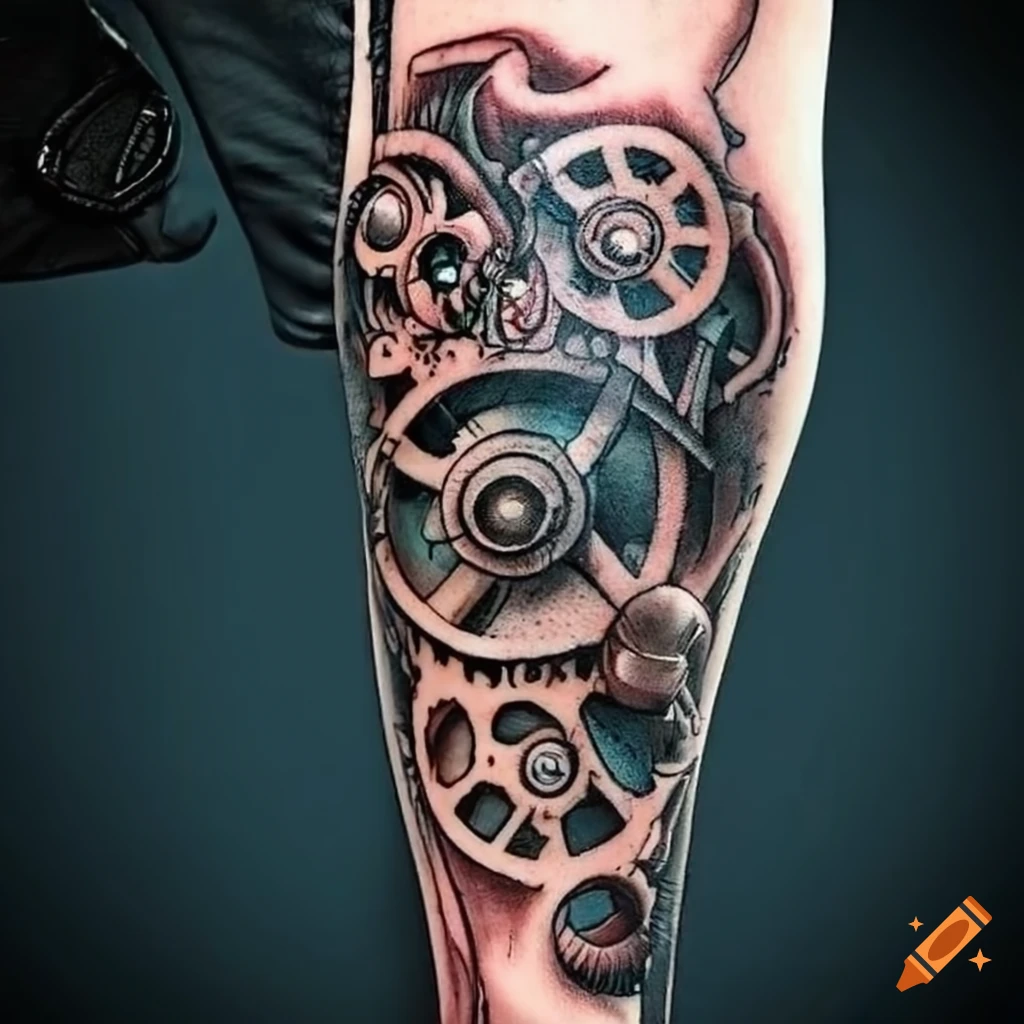 Black and gray clock and gears tattoo | Gear tattoo, Clock tattoo sleeve, Clock  tattoo
