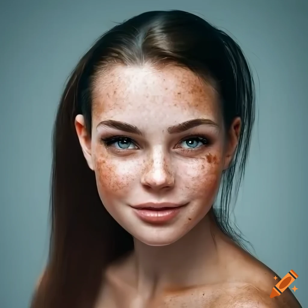 portrait of a smiling young woman with freckles and dark brown hair