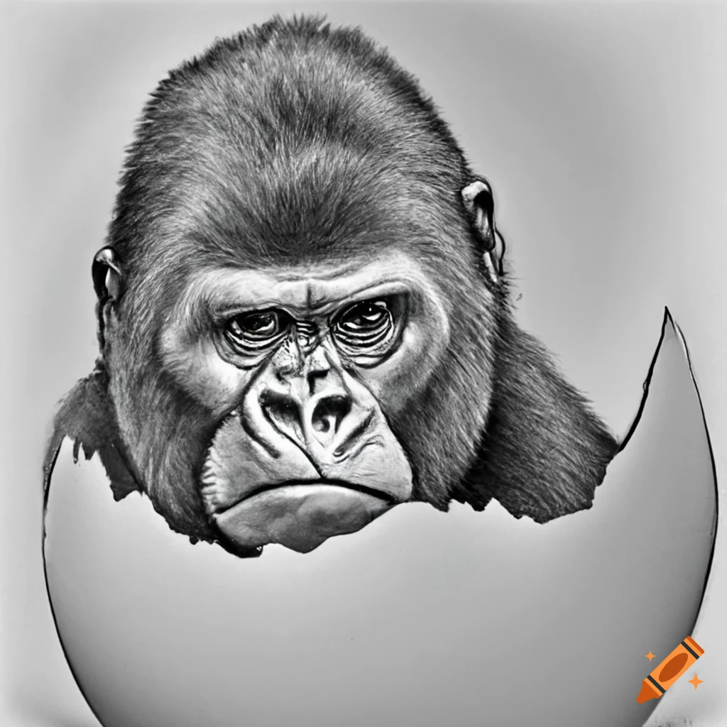 Artwork of a gorilla inside an egg on Craiyon