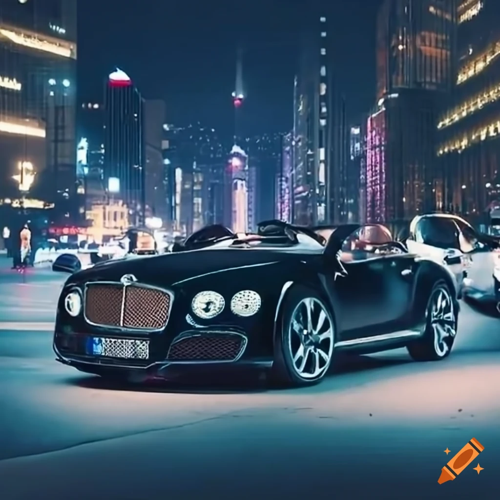 hip hop artists driving a convertible Bentley at night