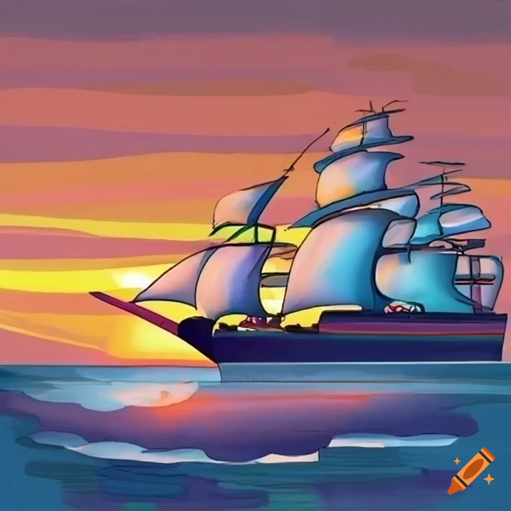sunset cruise ship on the sea