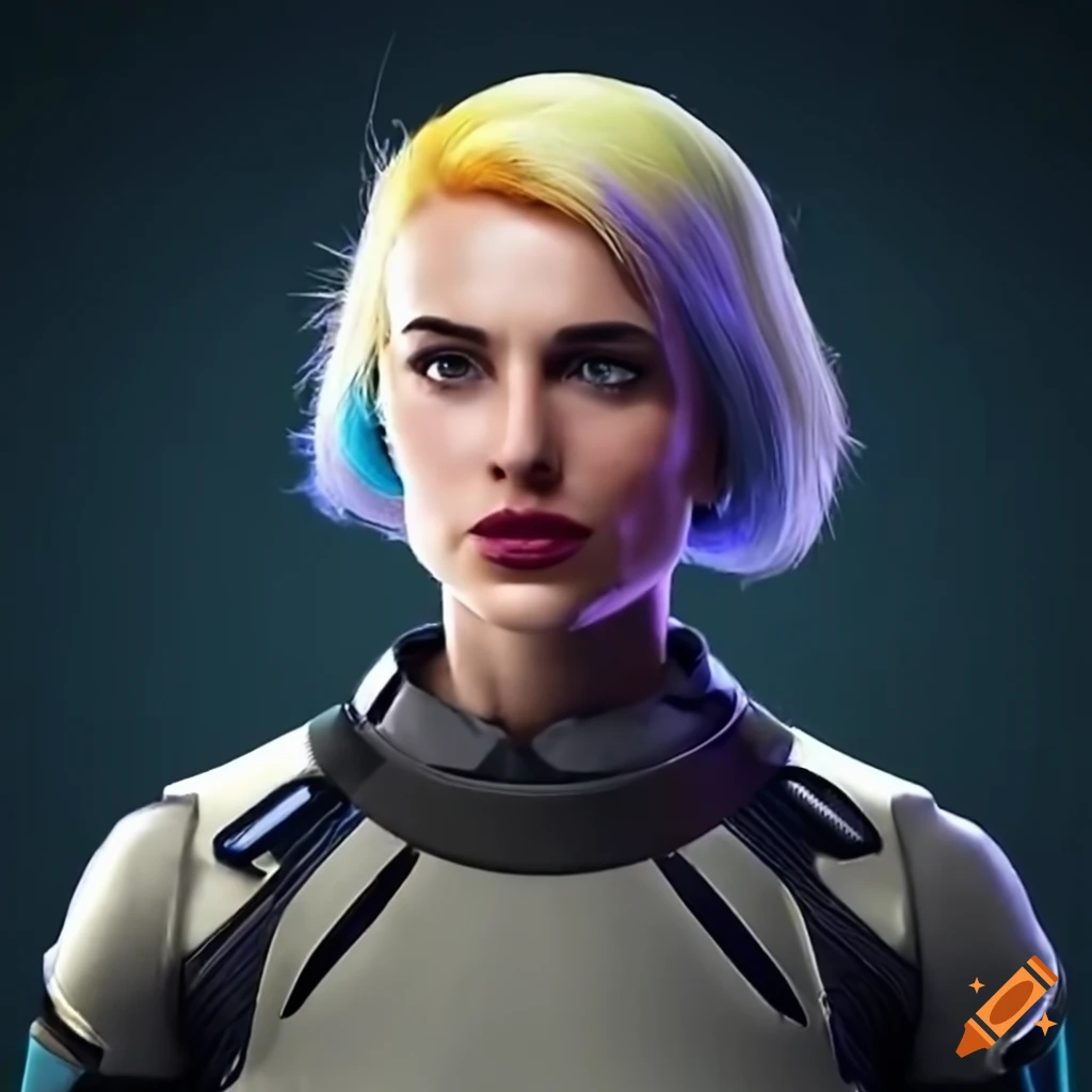 Character design of a futuristic woman with yellow hair on Craiyon
