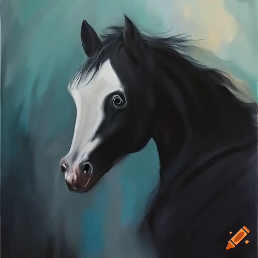 Oil painting of a running black horse on Craiyon