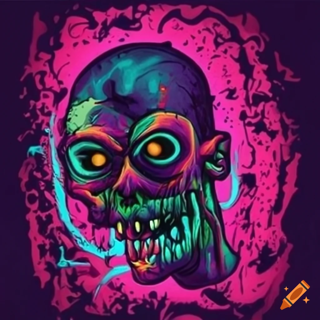 bold T-shirt design with neon-colored decayed zombie