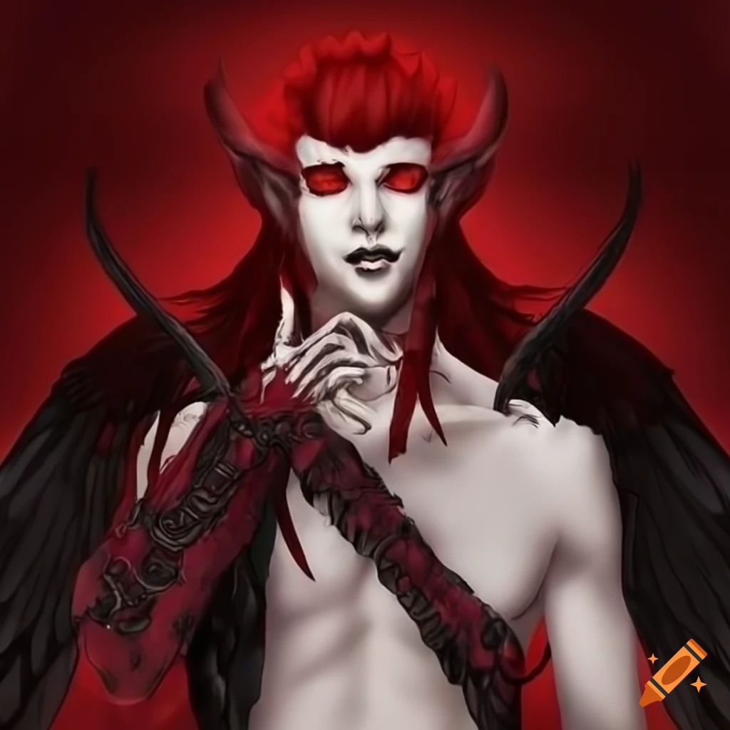 image of a male demon with red horns and black wings