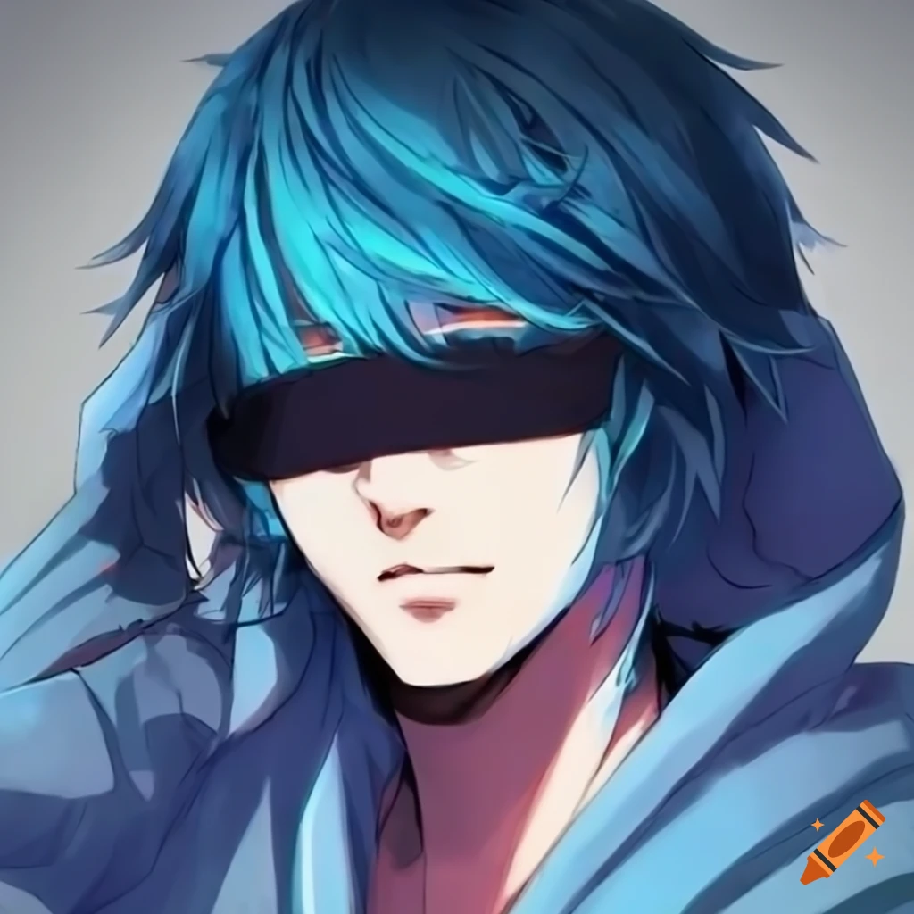 Man with blue and yellow hair in anime style on