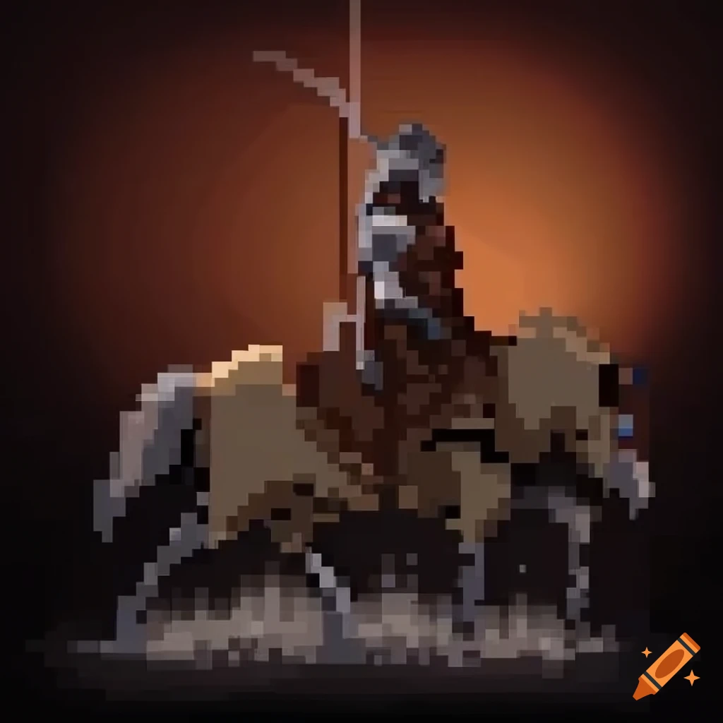 pixel art of a medieval fantasy ranger on horse