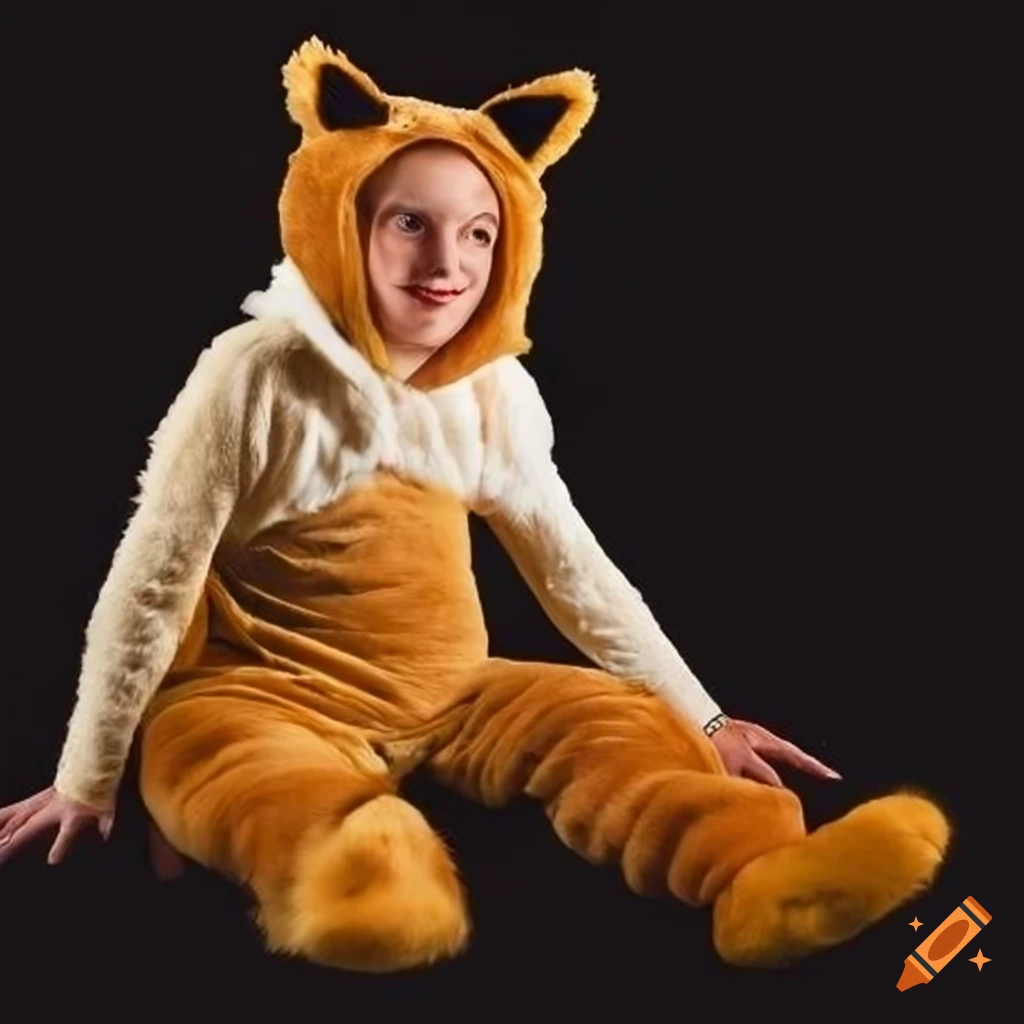 young male adult in a caramel colored plush animal costume