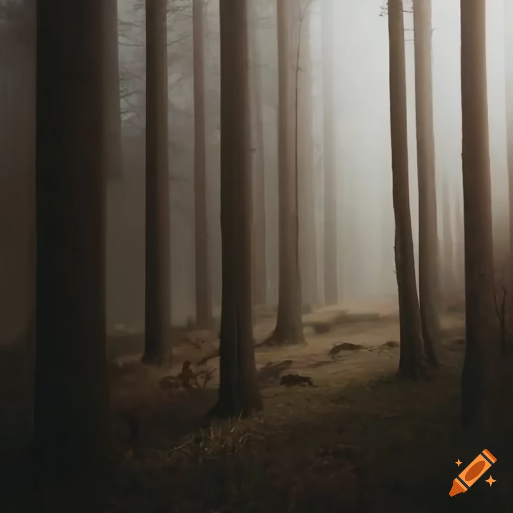 morning fog in a pine forest