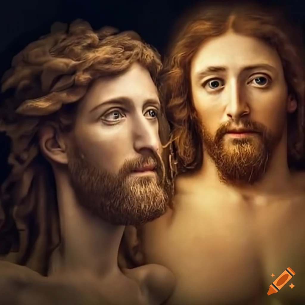 depiction of Adam and Jesus in a powerful encounter