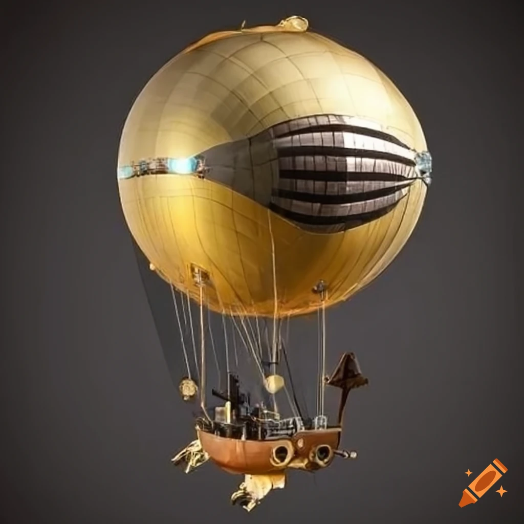 steampunk airship with stainless steel propellers