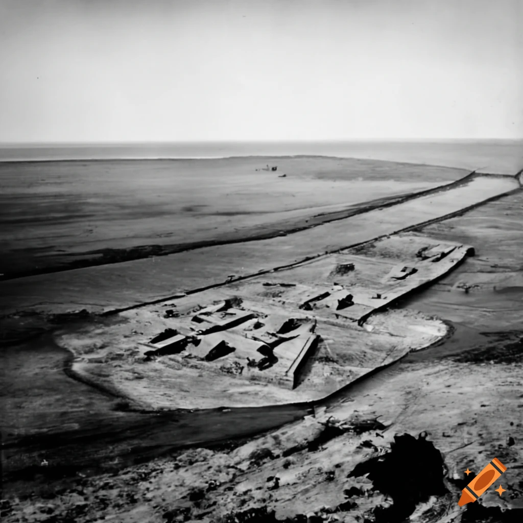 1942 black and white photo of old military bases on Craiyon