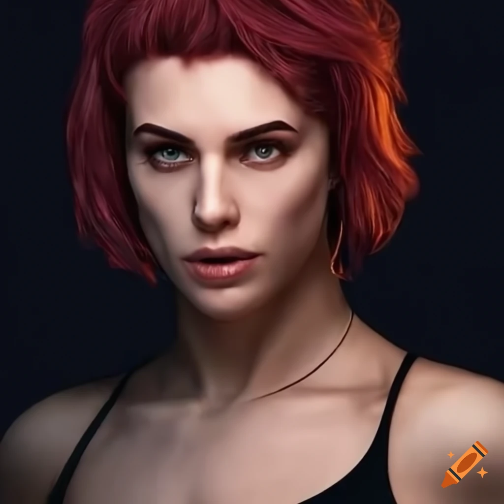 character design of a futuristic woman with short hair and athletic build