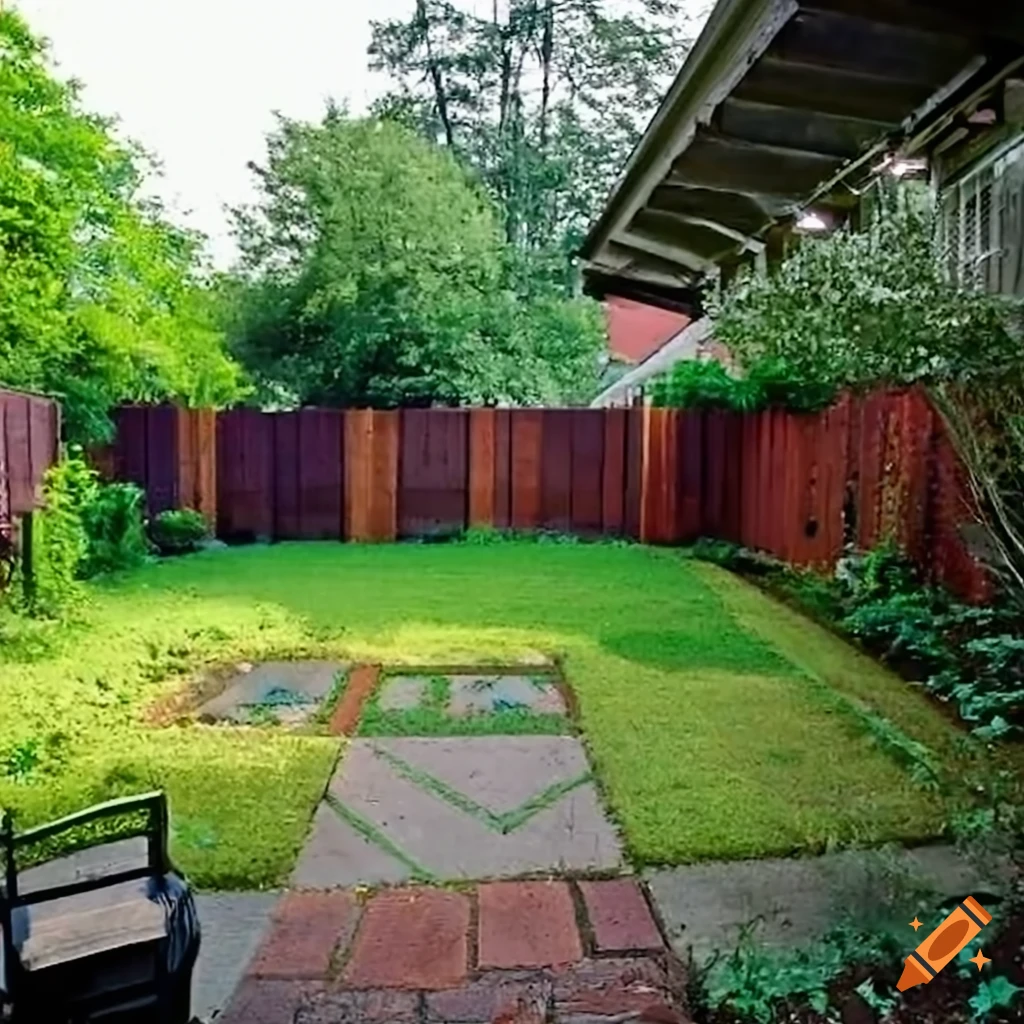 view of a backyard garden from a brick patio in New Orleans