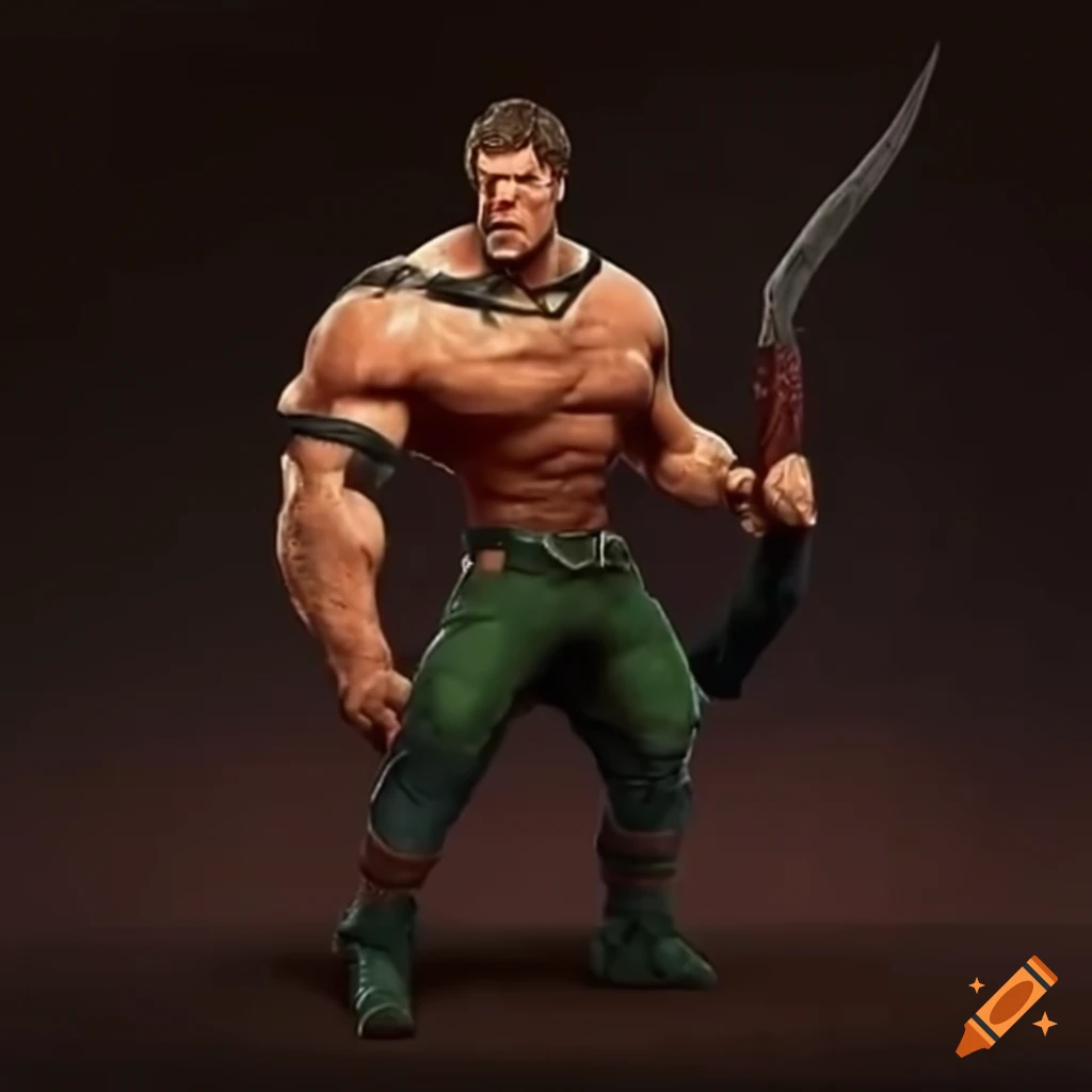 image of an outrageously muscular action hero