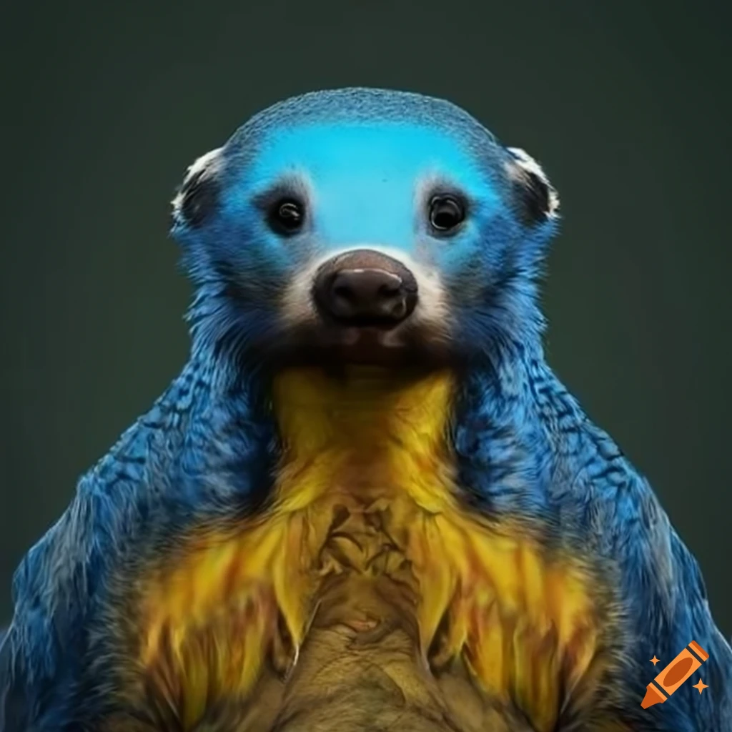 realistic blue and yellow colored honey badger