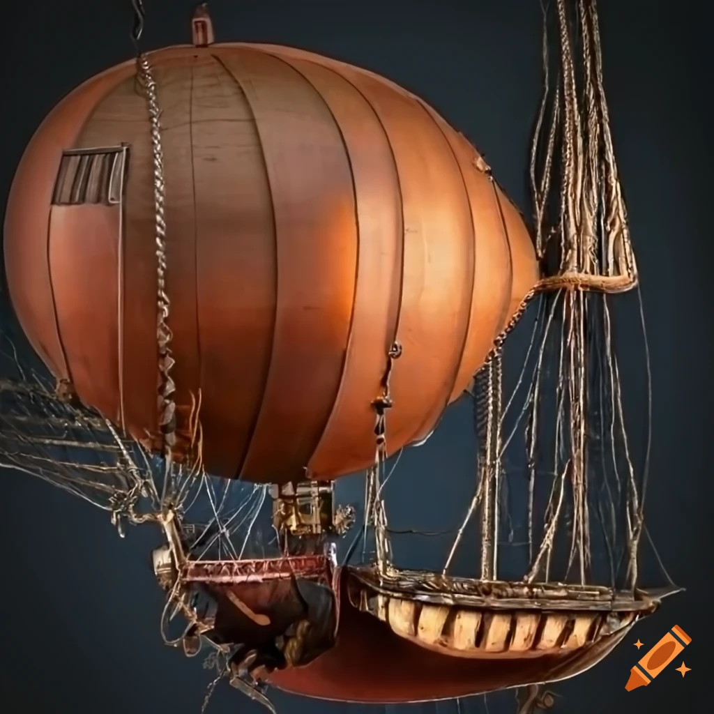 steampunk airship with harpoons and barbwire frame