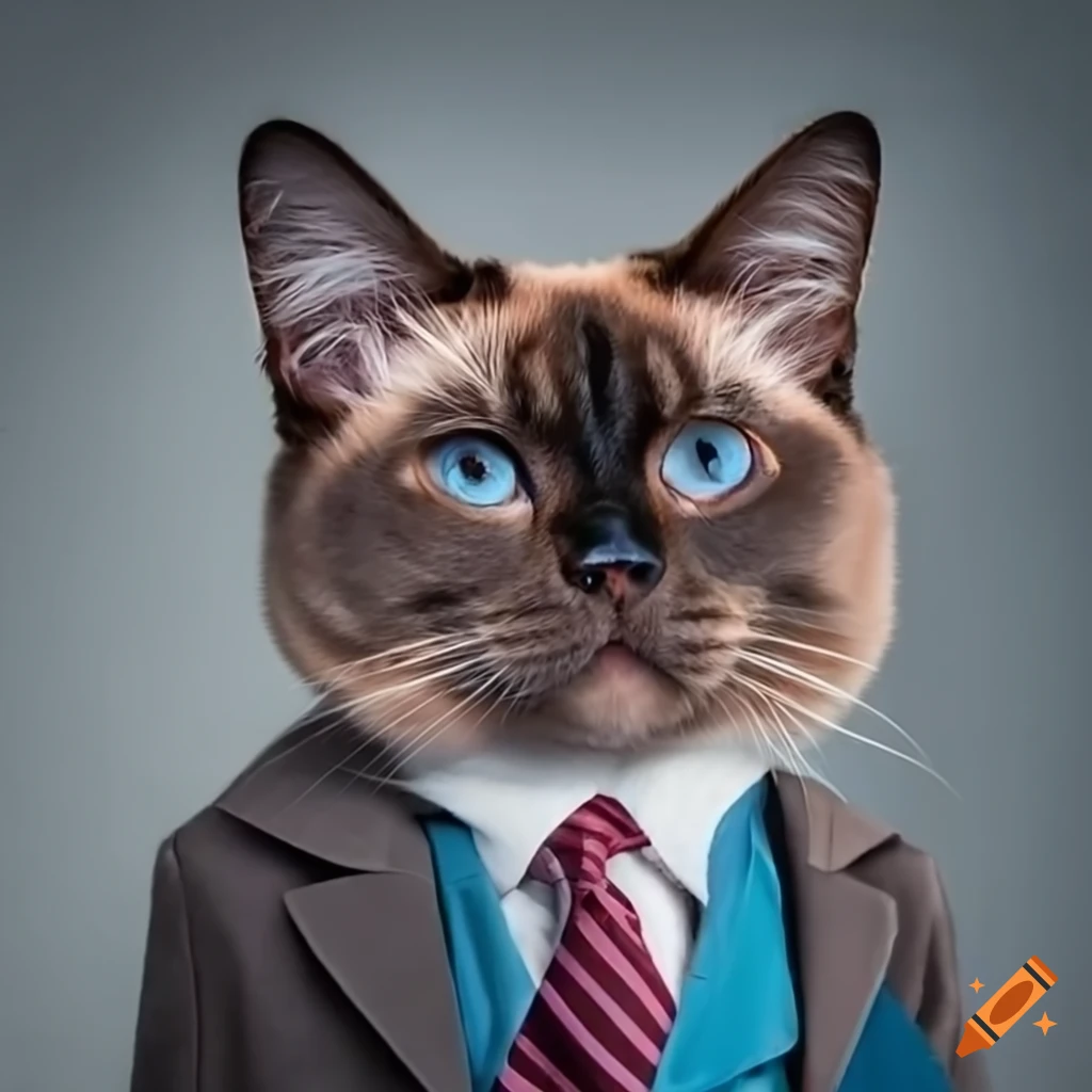 Elegant ragdoll cat wearing a suit with a tie on Craiyon