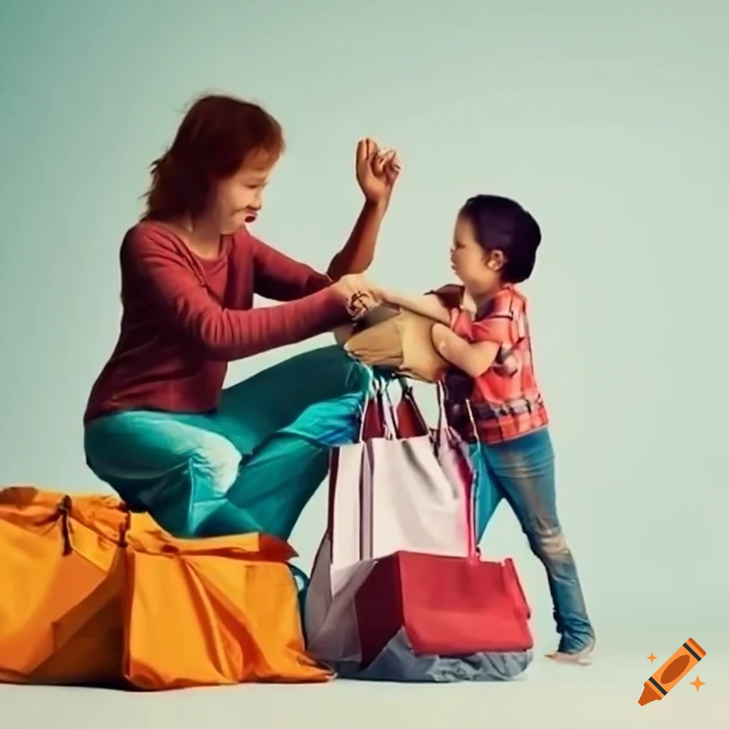 Family packing bags for a trip on Craiyon