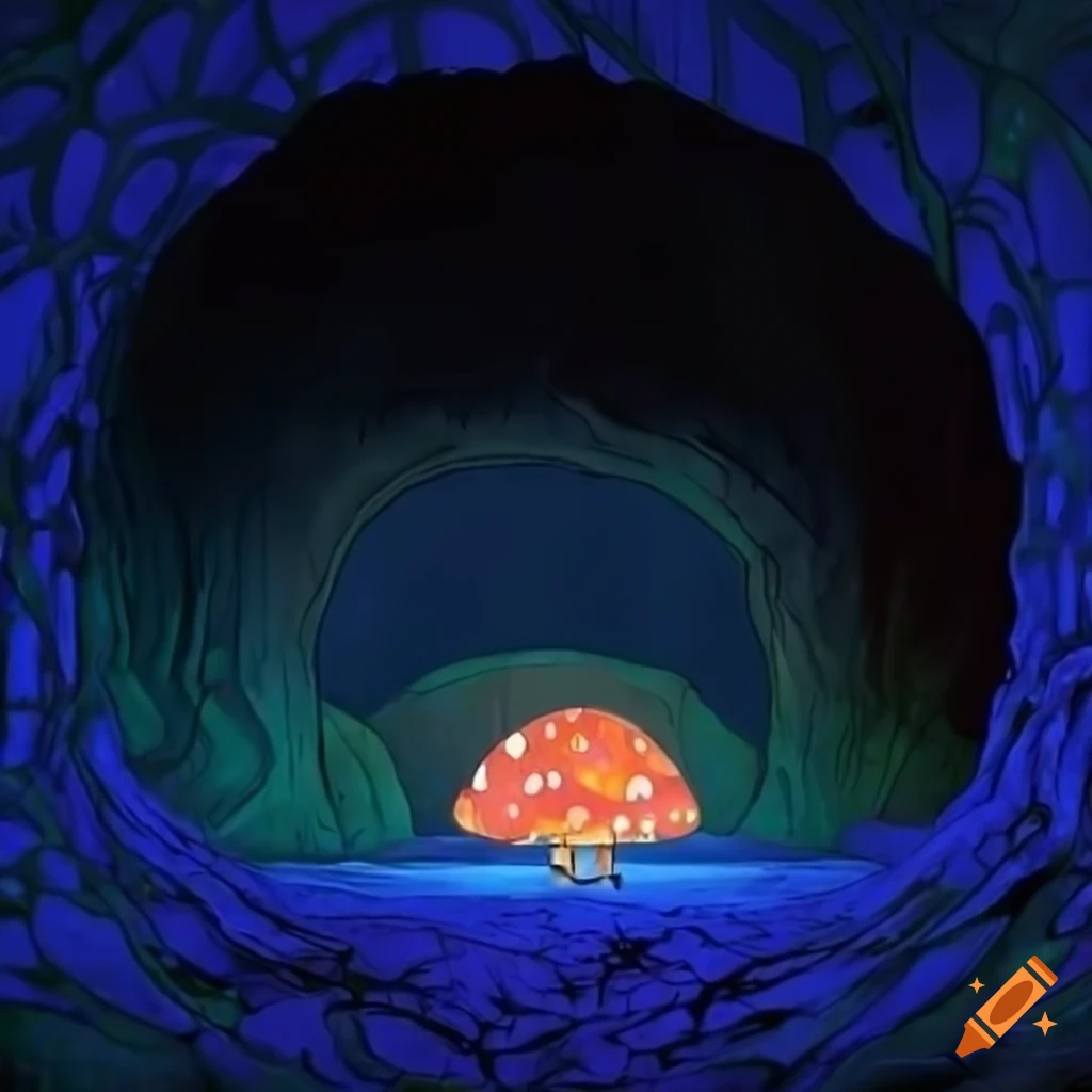Cave forest town with giant glowing mushrooms on Craiyon